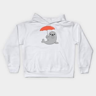 Seal with Umbrella Kids Hoodie